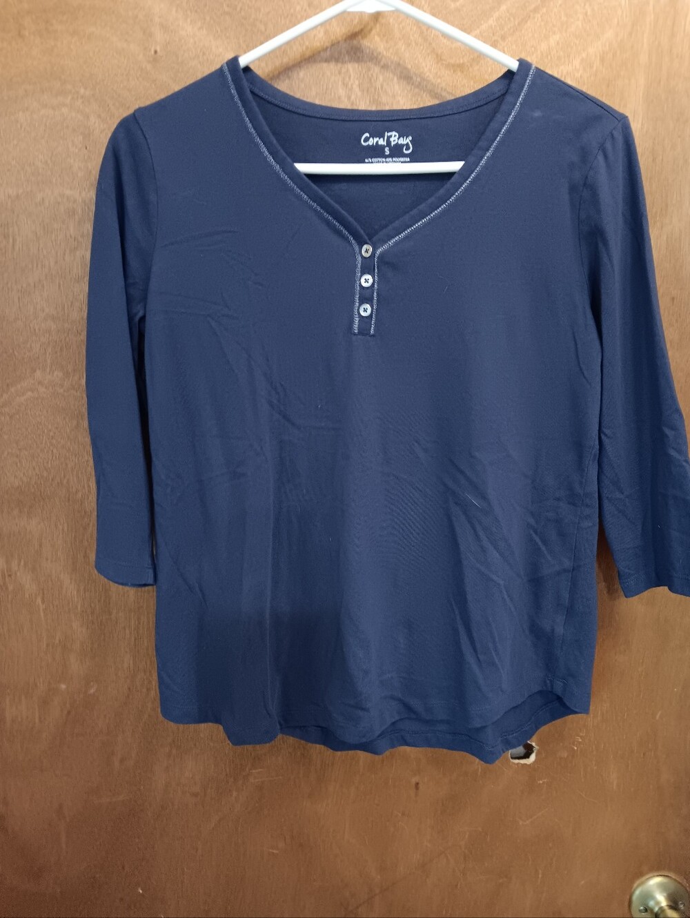 Coral Bay Navy Three-Quarter Sleeve Henley